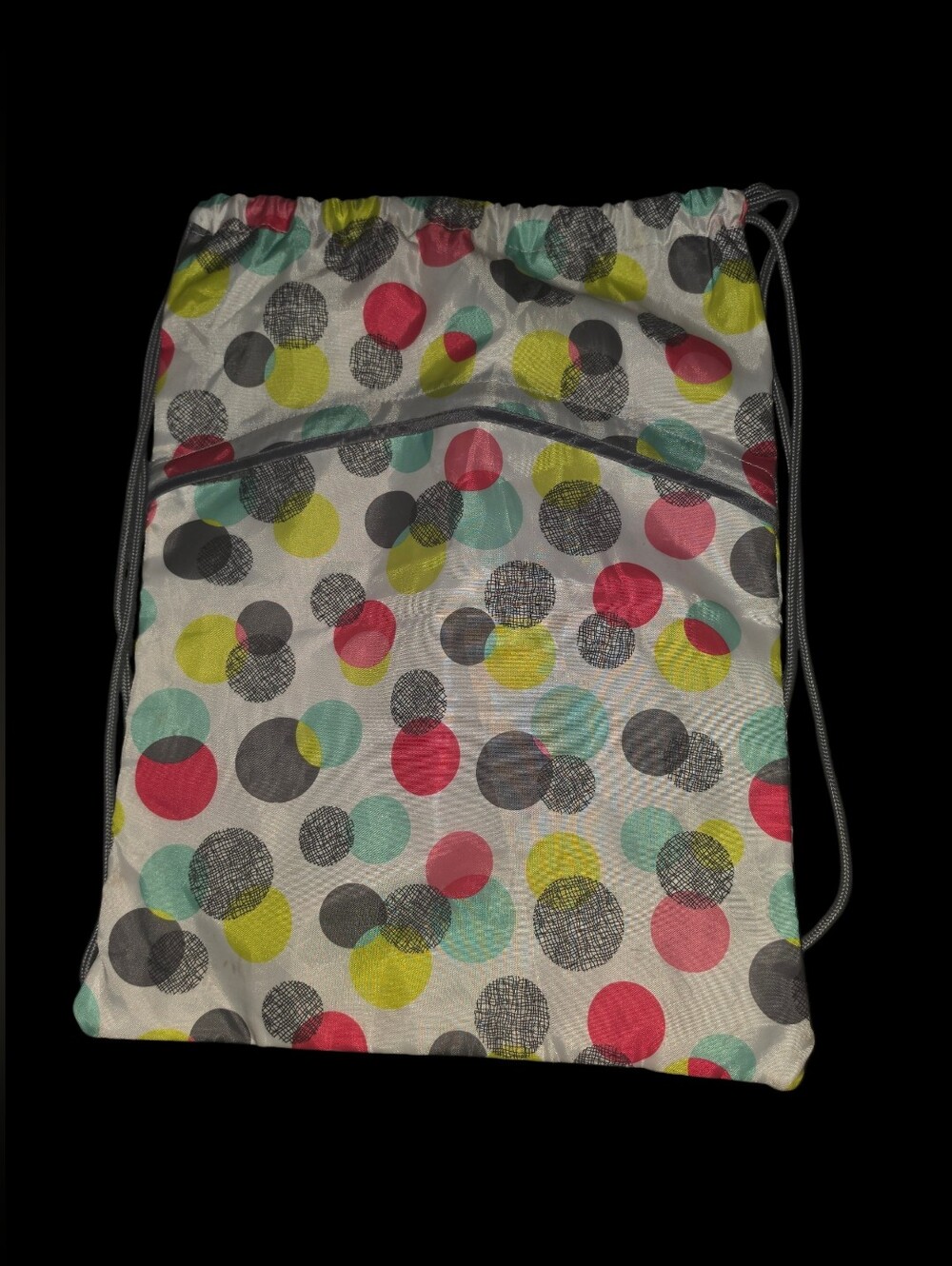 9/1/32. thirty-one Polka Dot Drawstring Backpack in Red, Yellow, Teal and Gray